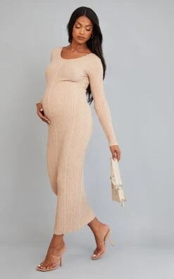 Maternity Oatmeal Knitted Midaxi Tie Back Bodycon Dress -Goremje Style ee618b72fd6817ec5719db4a2f92e2417da93a19 cna5400 3