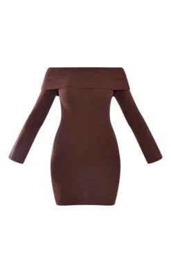 Tall Chocolate Knit Off The Shoulder Mini Dress -Goremje Style ef31d2ed043db7a89ed1e37f395682a22c18cd98 cnb4413 5