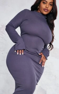 Plus Charcoal Rib Lettuce Hem Long Sleeve Midaxi Dress 10 Plus Charcoal Rib Lettuce Hem Long Sleeve Midaxi Dress -Goremje Style ef4ad490157c1a464b9fddc784bd682c0a926d2b cnc2222 4