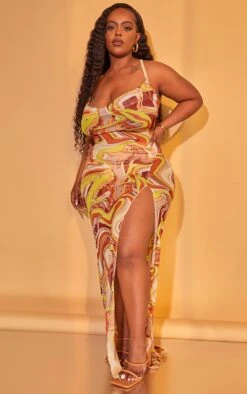 Plus Brown Abstract Print Mesh Maxi Dress 9 Plus Brown Abstract Print Mesh Maxi Dress -Goremje Style efffc3ef68f653c17d1f9d757150d095d2289f9c cmw9525 4