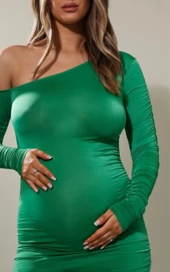 Maternity Emerald Green Ruched One Shoulder Midaxi Dress -Goremje Style f0bc05471fb3aadfa8eeccb6c708e58251d7e084 cnb6516 4