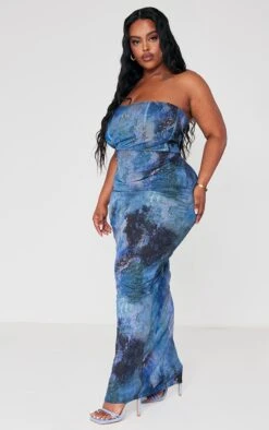 Plus Blue Abstract Print Mesh Bandeau Midaxi Dress -Goremje Style f0e770f2bbe2459b917bab34d7f0327a448447e5 cna9994 3