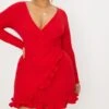 Plus Red Ruffle Detail Wrap Dress -Goremje Style f11238c40e9afe6de64563c28c49088facb3e3ea CLW4789 1
