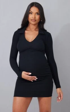 Maternity Black Plunge Polo Neck Mini Dress -Goremje Style f20b5447775898bab1e293022b4385d33dbf20ff cmw5814 4