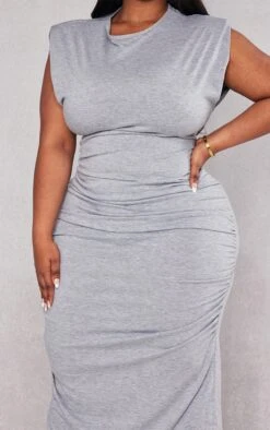 Plus Grey Marl Shoulder Pad Ruched Side Midaxi Dress -Goremje Style f229146dcc10e24ac343e60db7fd751b081cfc73 cnc5214 4