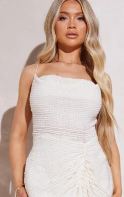 Petite Cream Strappy Textured Ruched Mini Dress -Goremje Style f238f56f02c9061878250489ea14f3b4e0c9e27e cne2356 4