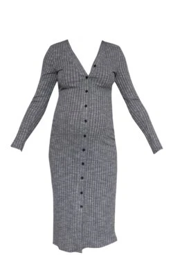 Maternity Dark Grey Fitted Soft Rib Midi Longsleeve Dress -Goremje Style f275231b2383be2f56932348b1e4524d2f372af0 cnb9932 5
