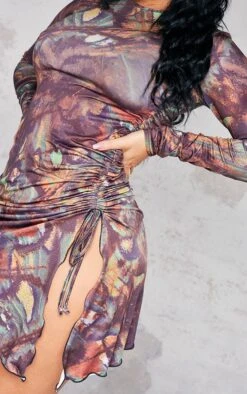 Shape Multi Print Slinky Long Sleeve Ruched Side Frill Hem Bodycon Dress -Goremje Style f2cfd11fa4be3a2f7dd89b1794120ed139970972 cnb7652 4