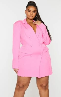 Plus Hot Pink Double Breasted Structured Blazer Dress