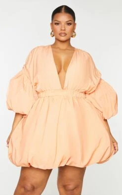 Plus Orange Puff Sleeve Puffball Hem Shift Dress -Goremje Style f2fe9a48d24da204a8f0a9cd96c4f905dff28a44 cms2495 4