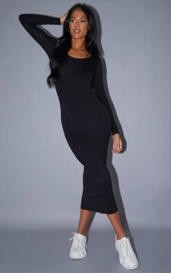 Tall Black Long Sleeve Jersey Maxi Dress