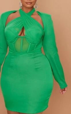 PLT Label Plus Bright Green Corset Cross Front Bodycon Dress -Goremje Style f4fc1f704a86f9706c29087e5ef1a314ea4607d6 cmw4019 5