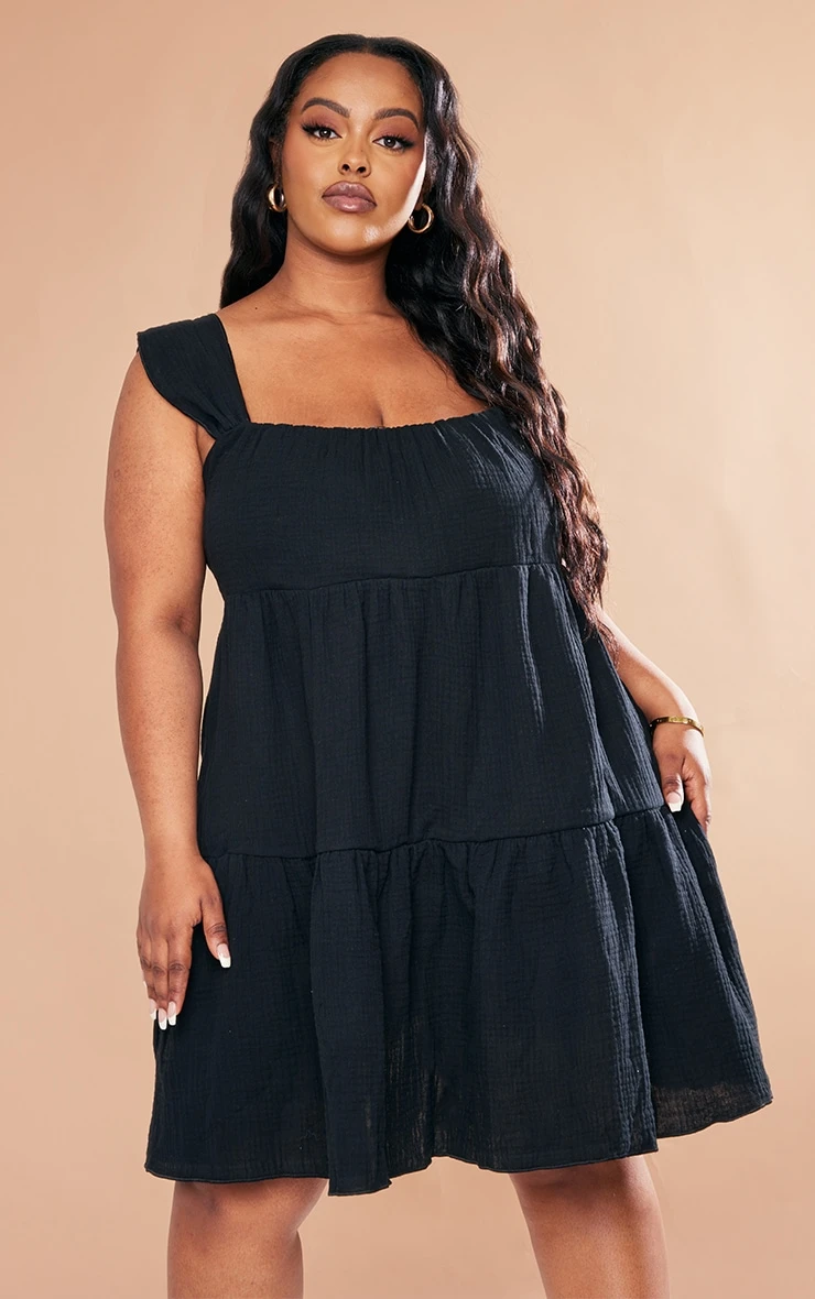 Plus Black Textured Tiered Shift Dress 5 Plus Black Textured Tiered Shift Dress - Image 3