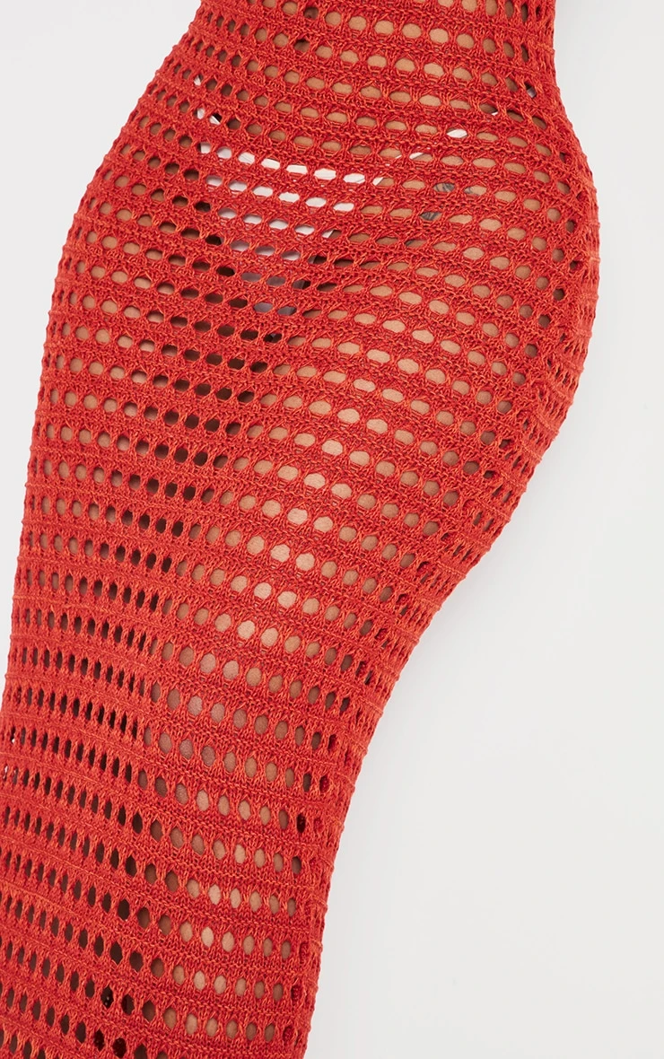 Shape Rust Crochet Knit Halterneck Open Back Maxi Dress 6 Shape Rust Crochet Knit Halterneck Open Back Maxi Dress - Image 4