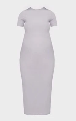 Maternity Grey Marl Ribbed Crew Neck Midi Dress -Goremje Style f5c32c5e008baa0167d49b1040c120e601a20d84 cnd0533 5