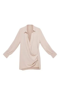 Plus Stone Plunge Ruched Tie Cuff Shirt Bodycon Dress -Goremje Style f5e6247964ed39e395e0dfc807fc08df0bd76256 cnd2781 5