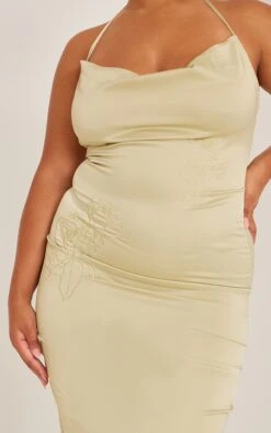 Plus Green Halterneck Satin Embroidered Maxi Dress -Goremje Style f621de843d99bd6a618d7bf528e225cff17e25b5 cne0714 4