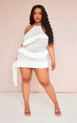 Plus Cream Knitted Ruffle Halterneck Bodycon Dress -Goremje Style f69c80d6fb2a4ae21d11063edff77ec5211ca96d cnd4946 3