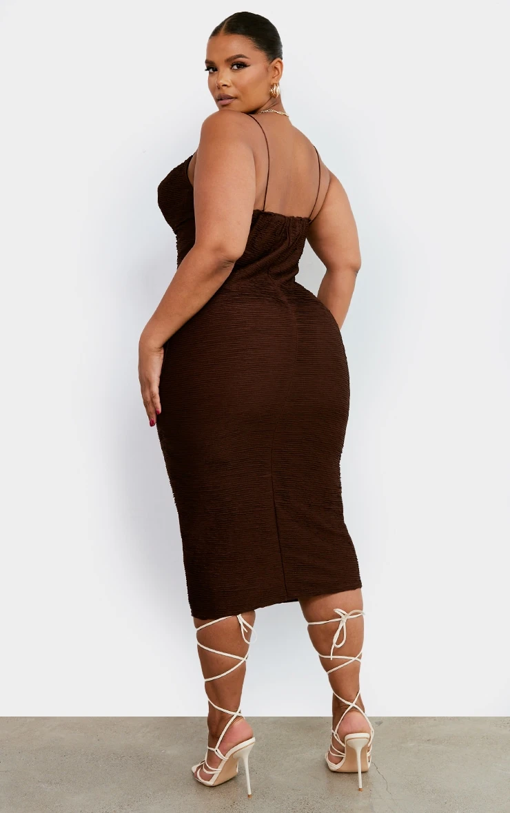 Plus Chocolate Textured Strappy Midi Dress 4 Plus Chocolate Textured Strappy Midi Dress - Image 2