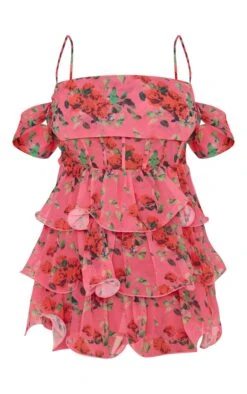 Plus Pink Floral Printed Ruffle Bodycon Dress -Goremje Style f74ea26651a7edcf57f2a201e2bfc88ee4032bc5 cne0713 5