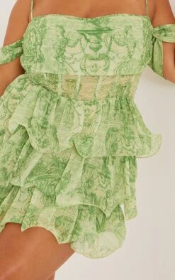 Plus Green Statue Printed Ruffle Bodycon Dress -Goremje Style f78fce725cac1b6b5b934c41a0cea44b128bdb5d cne0712 4