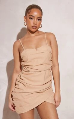 Petite Stone Linen Look Ruched Mini Dress