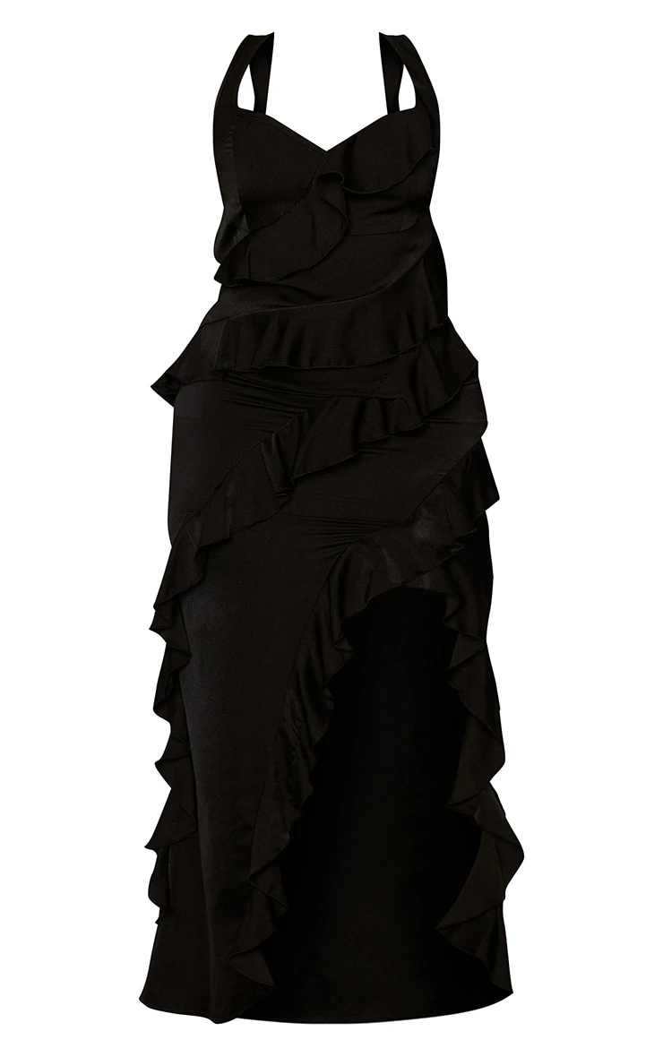 Plus Black Satin Frill Layered Midiaxi Dress 7 Plus Black Satin Frill Layered Midiaxi Dress - Image 5