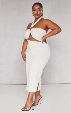 Plus Stone Ring Detail Halterneck Midi Dress