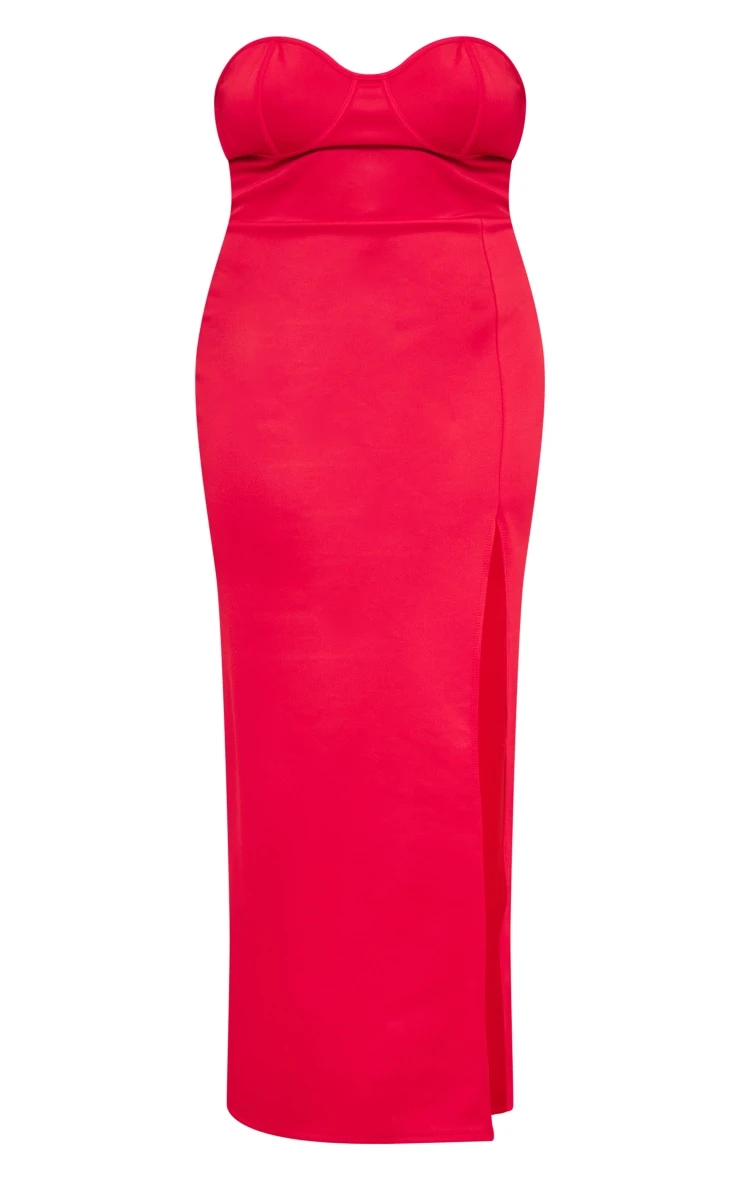Plus Red Scuba Cup Detail Bandeau Midaxi Dress 7 Plus Red Scuba Cup Detail Bandeau Midaxi Dress - Image 5