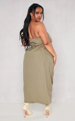 Plus Khaki Seam Detail Nylon Bandeau Midi Dress -Goremje Style f9060223f9ea81223ea85fd8e56263ca3a497994 cnc7379 2