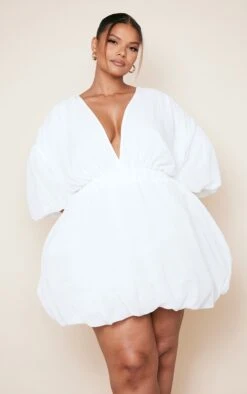 Plus White Textured Puffball Shift Dress -Goremje Style f9e3ca1fe3c8f3d74fa10fa75fb961af0978f69e cne0679 3