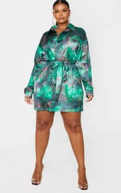 Plus Green Flame Tie Dye Printed Tie Waist Shirt Dress -Goremje Style fa3599340a8ff748ed53245c1bdd9fc980931d50 cmn1572 3