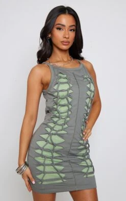 Petite Khaki Distressed Braid Detail Mini Dress -Goremje Style faa54d1285b69a6a255b36a0109fef352778be62 cnd3222 1