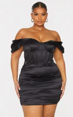 Plus Black Structured Satin Cupped Ruched Skirt Bodycon Dress -Goremje Style fb1d568c328e025adc7f6cfb3d8c72a244a16a17 cmv1468 4