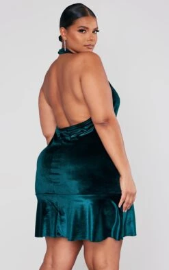 Plus Emerald Green Velvet High Neck Frill Hem Dress -Goremje Style fba8a4599b6631dc9882842fa5dd2280faf60fc9 cnc5182 2