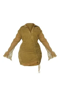 Plus Olive Plisse Textured Ruched Shirt Dress -Goremje Style fbdcc8bc61f5d80b4be03cd245f1959579cf39e8 cmu4840 6