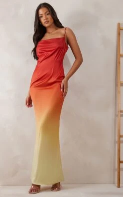 Tall Orange Satin Ombre Maxi Dress