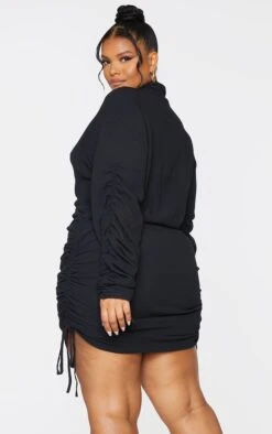 Plus Black Textured Ruched Side Shirt Dress -Goremje Style fce565a005ba14f060d05e3b04f8561657e182de cmt2442 2