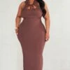 Plus Chocolate Ruched Slinky Midi Dress -Goremje Style fd46d950f1300155e45fa99efa176ac06015438f cnd5073 1