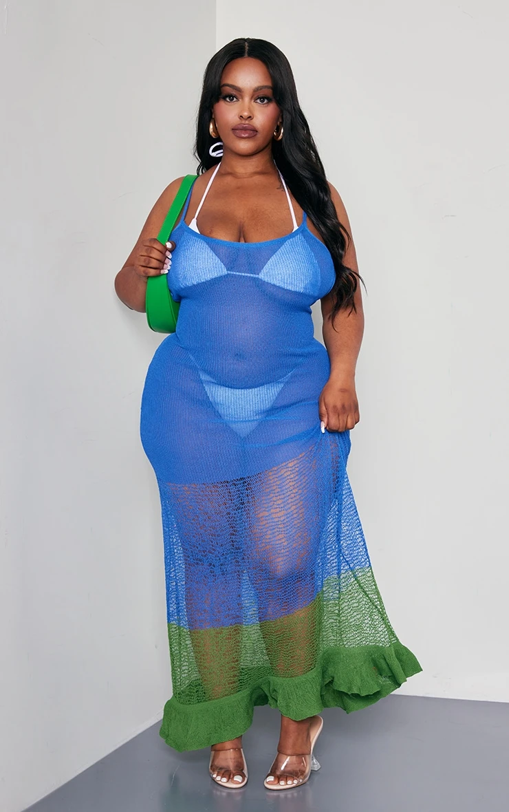 Plus Blue Contrast Knitted Maxi Dress 3 Plus Blue Contrast Knitted Maxi Dress