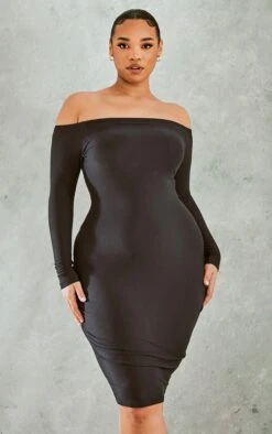 Plus Black Soft Touch Bardot Bodycon Dress