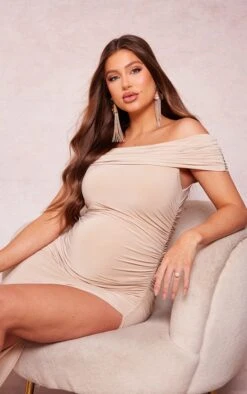 Maternity New Nude Slinky Bandeau Ruched Maxi Dress -Goremje Style ffe6453e9dae5df7bc10e656c735118965b8bcfb cne2361 4
